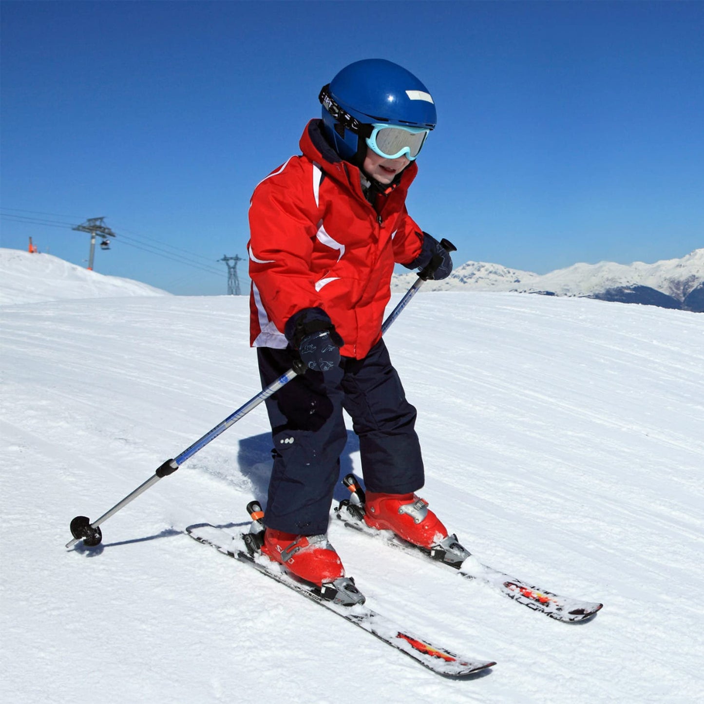 Fynnsure Toddler Mittens Lined Fleece Snow Gloves For Boys Girls Kids Winter Ski Gloves Baby Mittens Blue & Gray 2-4 Years