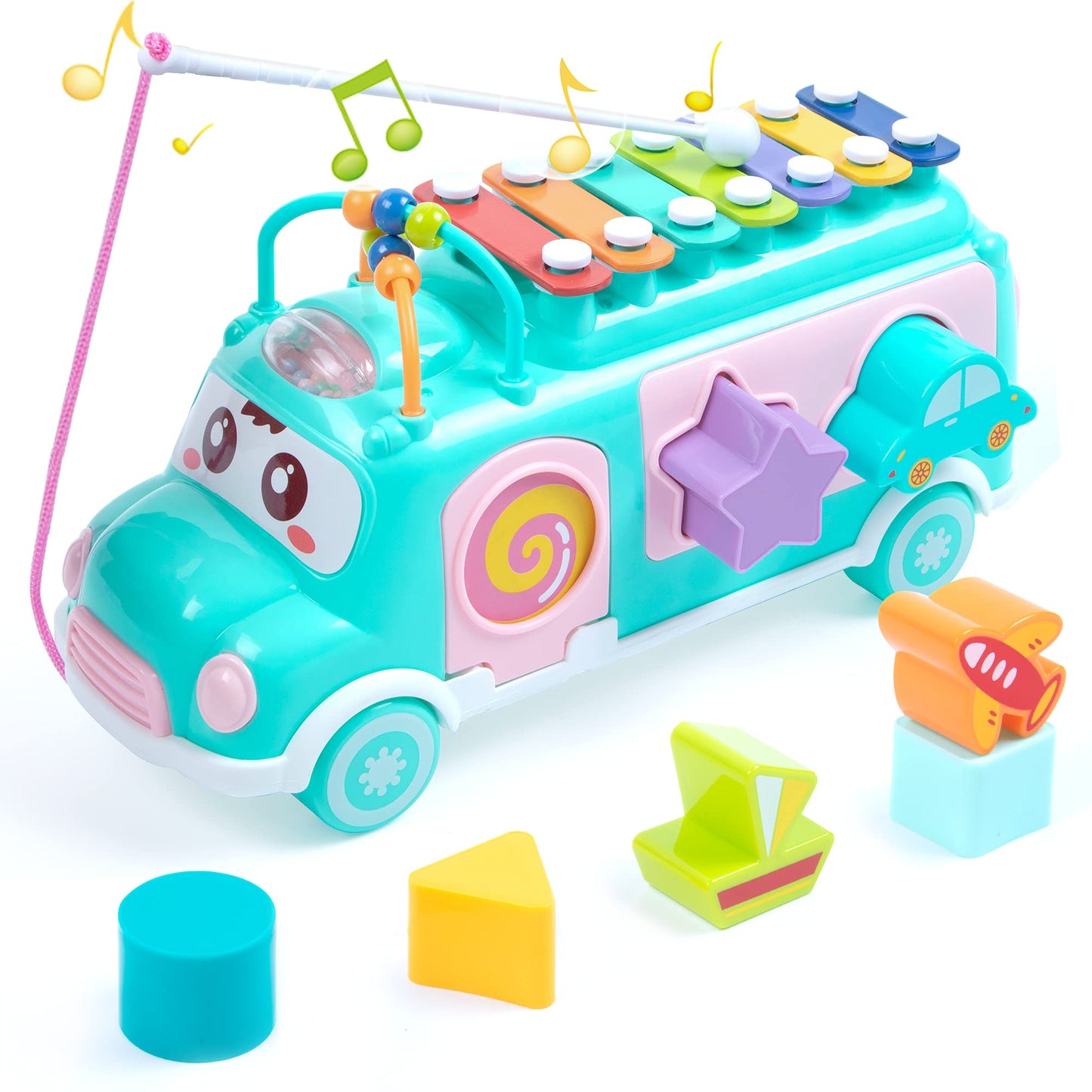 UNIH Baby Toy 6-12 Months, Music Bus Xylophone for Kids Toy, Toys for 1 Year Old Boys and Girls Toddlers 1-3, Preschool Toys for