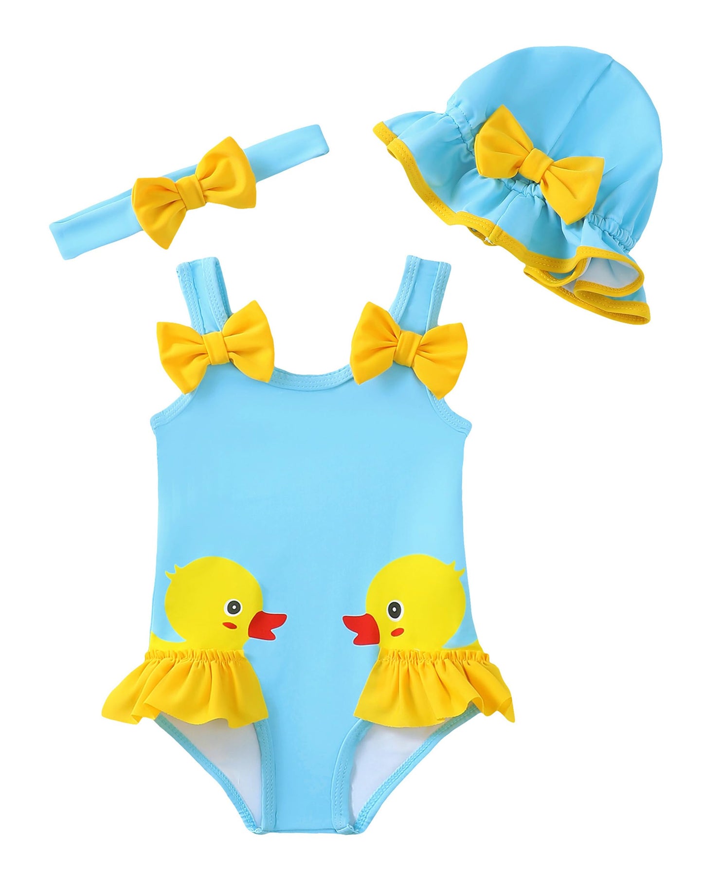 SODLON Baby Girl Swimsuit 3-6 Months Infant One-Piece Bathing Suit Cute Ruffle Newborn Cartoon Swimwear with Hat Summer Tankini