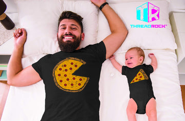 Threadrock Pizza Pie & Slice Infant Bodysuit & Men'S T-Shirt Matching Set (Baby: 6M, Charcoal|Men'S: 2Xl, Charcoal)