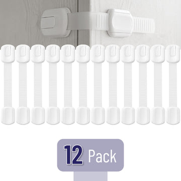Bates- Child Safety Strap Locks, 12 Pack, White Baby Cabinet Locks, Toilet Locks Baby Proof, Child Proof Drawer Locks, Cabinet B