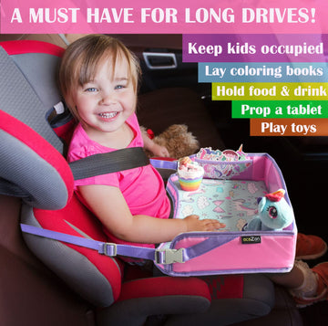 Ecozen Lifestyle Kids Travel Tray For Car - Toddler Lap Desk Organizer For Airplane, Pink Car Seat Tray For Kids Travel, Kids Ro