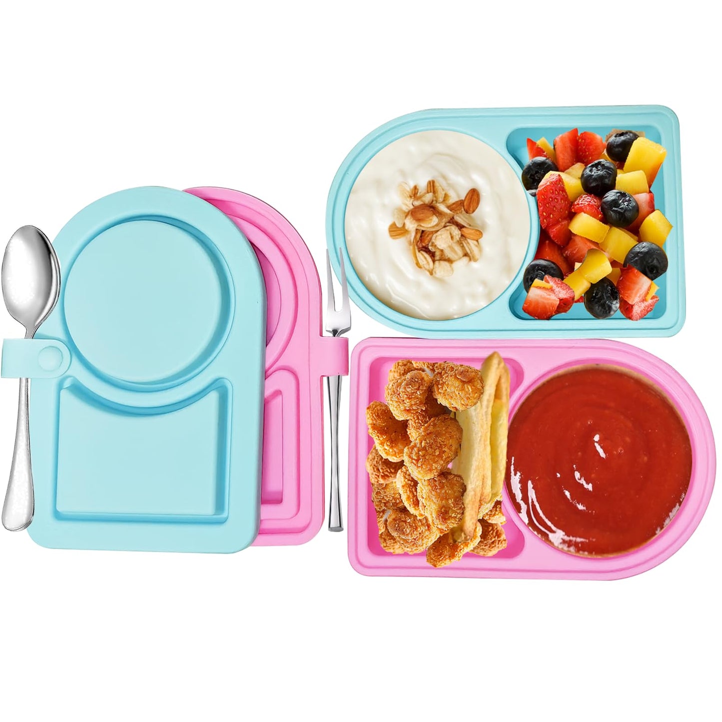 LEQBO 2 Packs Silicone Snack Containers with Lids for Kids, Reusable Food Storage Containers for Baby (Blue+Pink)