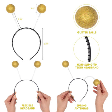 Funcredible Gold Alien Headbands And Glitter - Martian Alien Antenna Headband - Sparkly Alien Costume Accessories - Alien Hallow