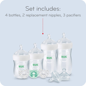 Nuk Simply Natural Baby Bottles With Safetemp Gift Set, Pink - Includes 4 Bottles, 3 Pacifiers, And 2 Replacement Bottle Nipples