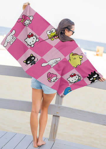 Jay Franco Hello Kitty Bath Pool Beach Towel - Super Soft & Absorbent 100% Cotton Towel With My Melody, Cinnamoroll, And Keroppi