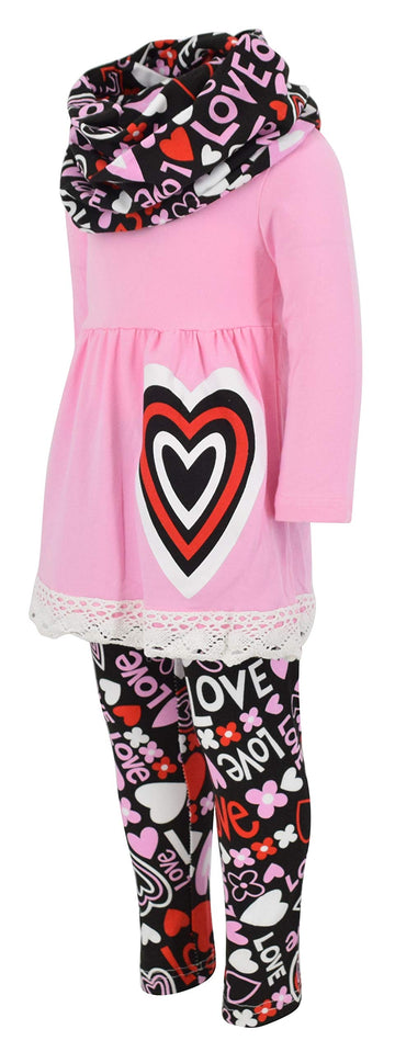 Unique Baby Girls Valentines Day Outfit Layered Heart Toddler Lace Trim Legging Set (5 Years, Pink)