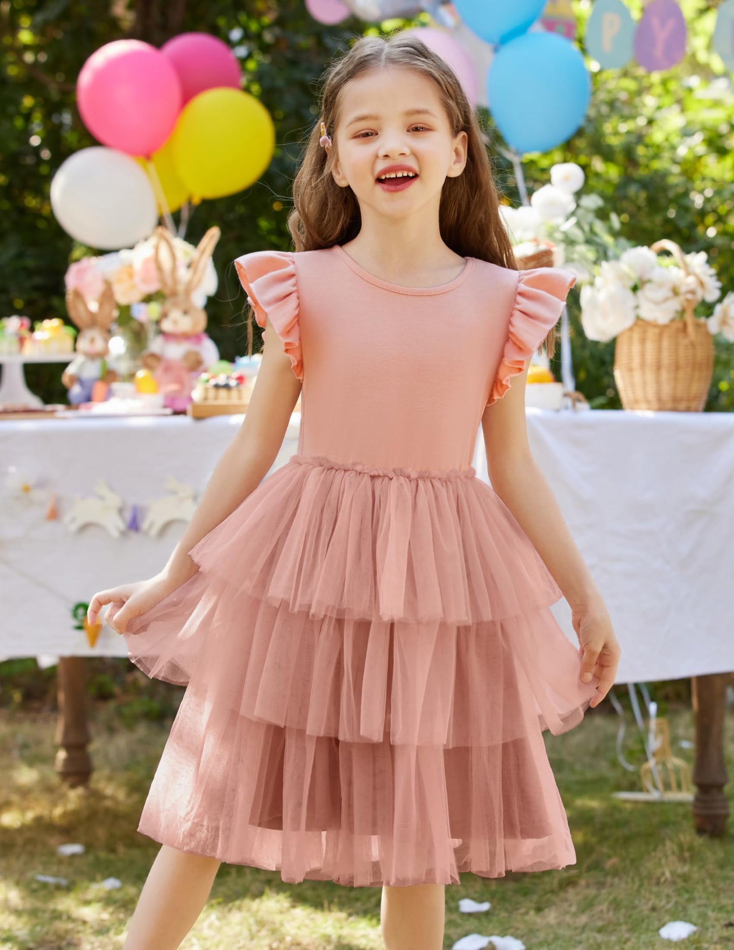 Arshiner Toddler Tutu Dresses Summer Dress Cute Pink Valentine Tulle Sundress For Little Girls 4-5 Years