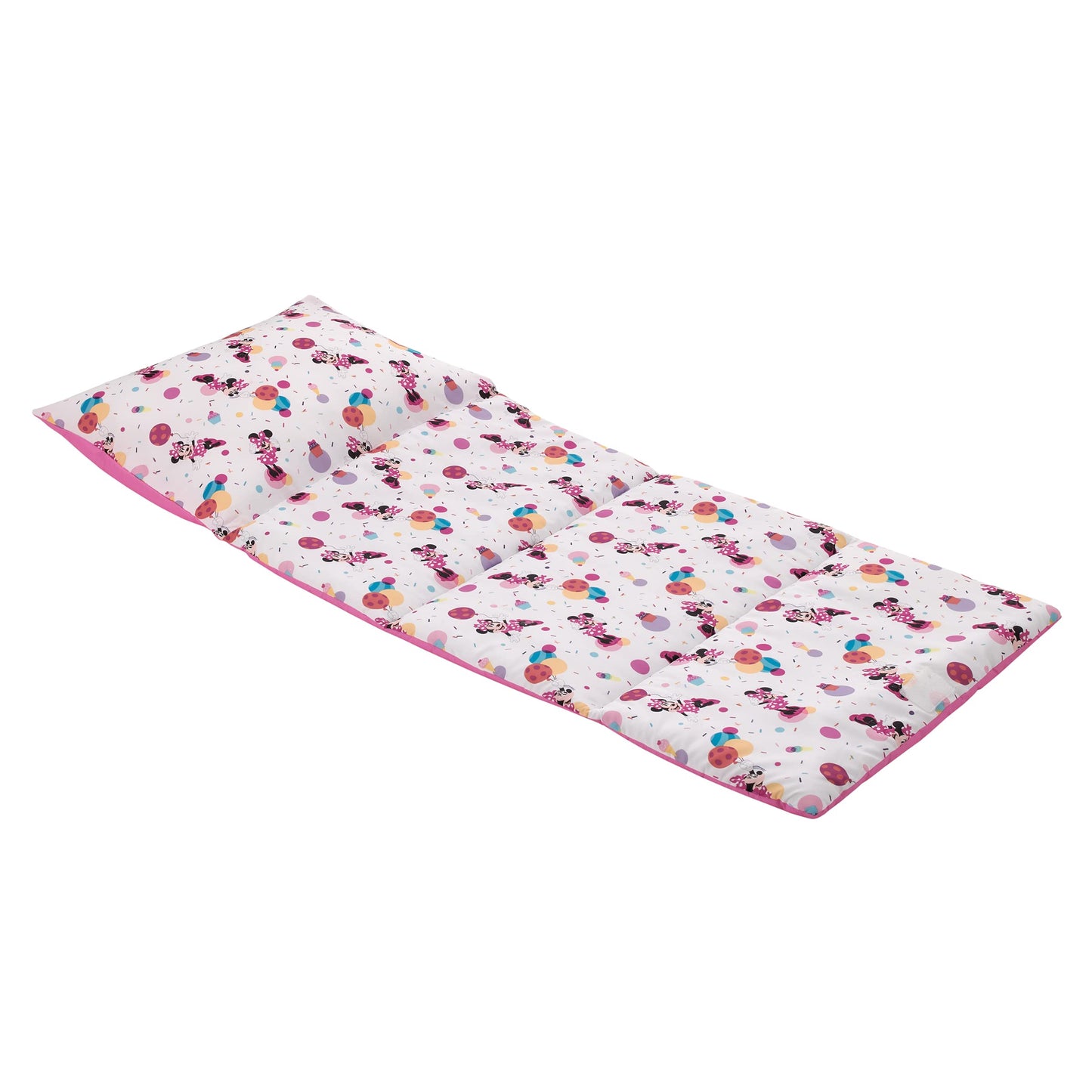 Disney Minnie Mouse Lets Party Pink, Lavender, and White Balloons, Cupcakes, and Confetti Deluxe Easy Fold Toddler Nap Mat