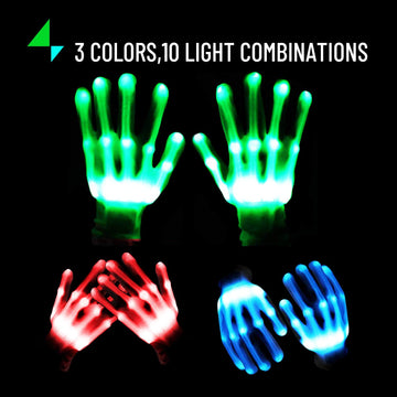 Uweidoit Led Gloves, Flash Finger Lights Gloves, 3 Colors 10 Modes Colorful Light Up Gloves Glowing Christmas Costume Clubbing P