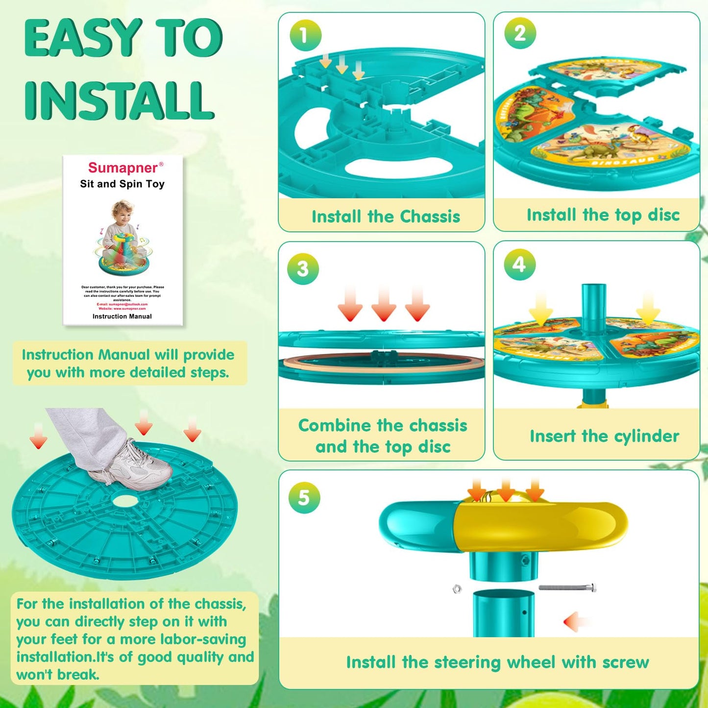 Sumapner Dinosaur Sit And Spin Toys For Toddlers 1 2 3 4 5 6 Years Old, Bigger Size, Christmas Birthday Gift For Kids Boys Girls