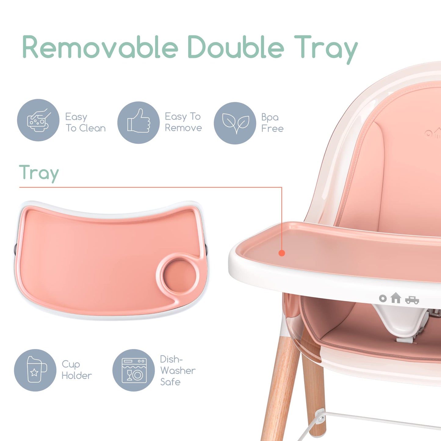 High Chair By Children Of Design Non-Reclinable 6 In 1 Baby Highchair For Babies And Toddlers, Modern Wooden, Easy To Clean, Rem