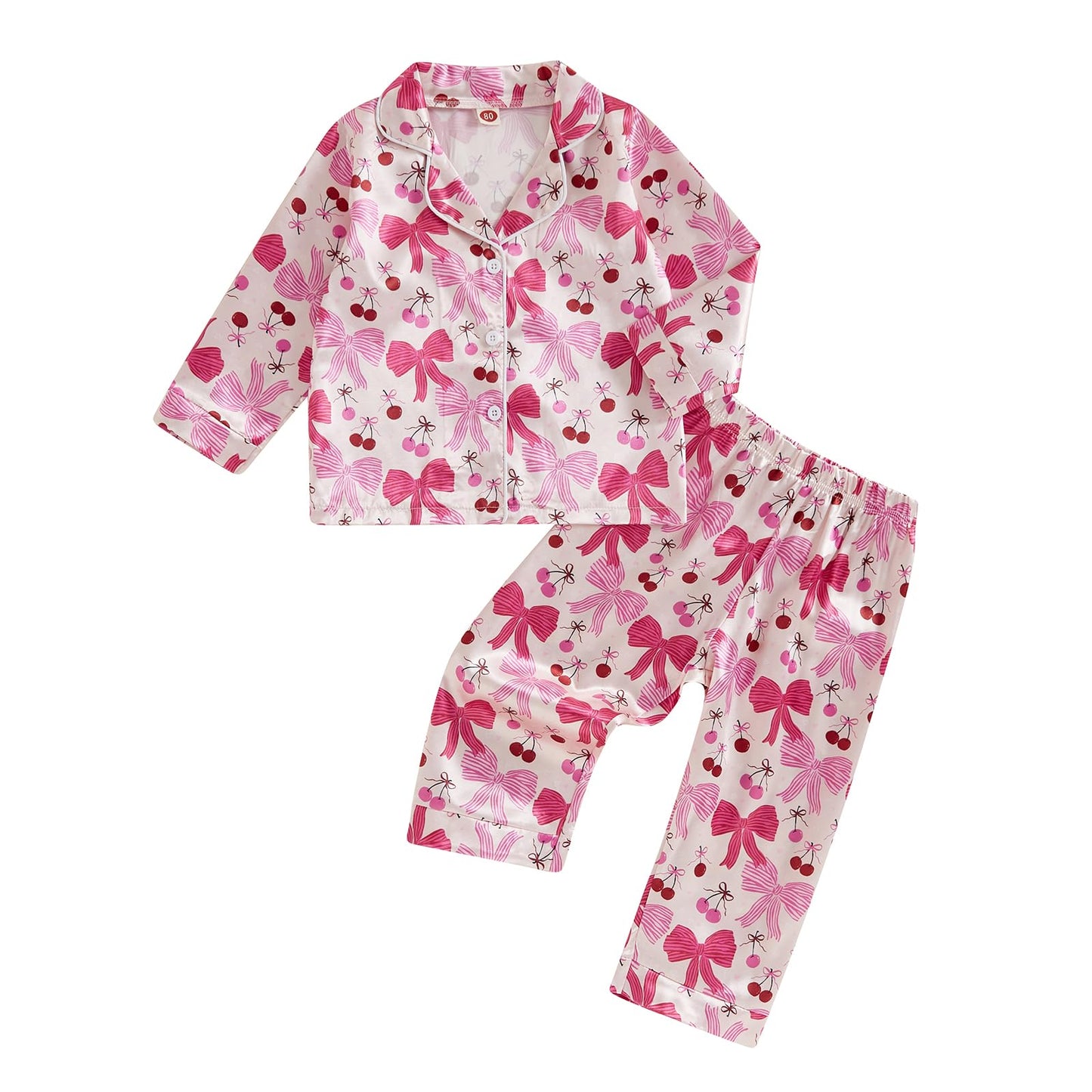 Twopumpkin Toddler Girl Satin Silk Pajamas Button Down Shirt Pants 2 Piece Pajama Set Little Kids Girls Cute Pjs Nightgown (Cute
