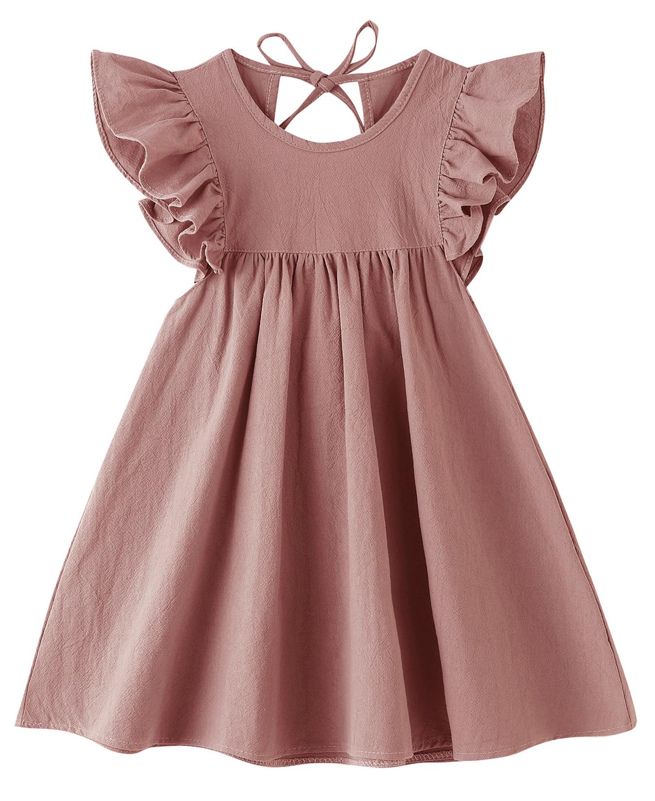 Jnklwpjs Toddler Linen Dress Baby Girls Ruffle Halter Sleeveless Casual Party Dresses Dark Pink 110Cm