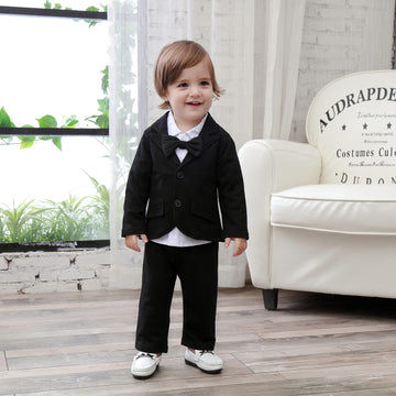 Baby Boys' Blazer Long Sleeves Shirts Pants Gentleman Suit 3 Pieces Sets Black 4-5 Years
