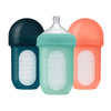 Boon Nursh Reusable Silicone Baby Bottles With Collapsible Silicone Pouch Design - Everyday Baby Essentials - Stage 2 Medium Flo