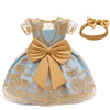Nnjxd Baby Girls Formal Dress Bowknot Baptism Embroidery Tutu Dress With Headwear Size (80) 6-12 Months Yellow 2(With Headwear)
