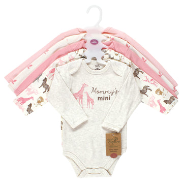 Touched By Nature Unisex Baby Organic Cotton Long-Sleeve Bodysuits, Girl Safari, 12-18 Months