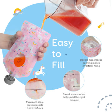 Buzio Reusable Food Pouches, 12 Packs 5Oz Toddlers Food Storage Pouch, Double Zipper Squeeze Pouches Freezer Safe For Kids Diy H