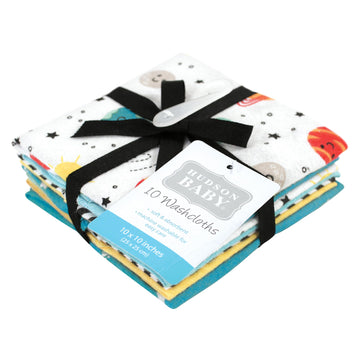 Hudson Baby Unisex Baby Flannel Cotton Washcloths, Happy Planets 10 Pack, One Size