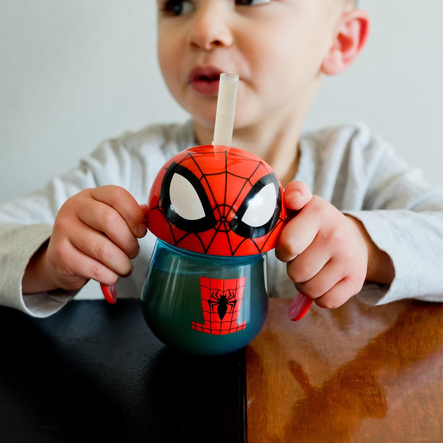 The First Years Spider-Man Trainer Straw Cup - Toddler Cups With Straw - Kids Water Bottles - 9 Months And Up - 7 Oz