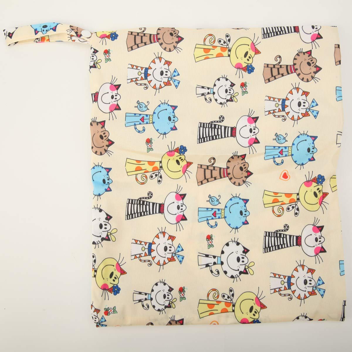 Sigzagor Medium Wet Dry Bag Baby Cloth Diaper Nappy Insert Bag Reusable Washable With Two Zippered Pockets (Cats)