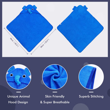 Michley Baby Boy Girl Animal Hooded Bath Towel, Soft Cotton Beach Swimming Washcloth For 0-6T, Elephant