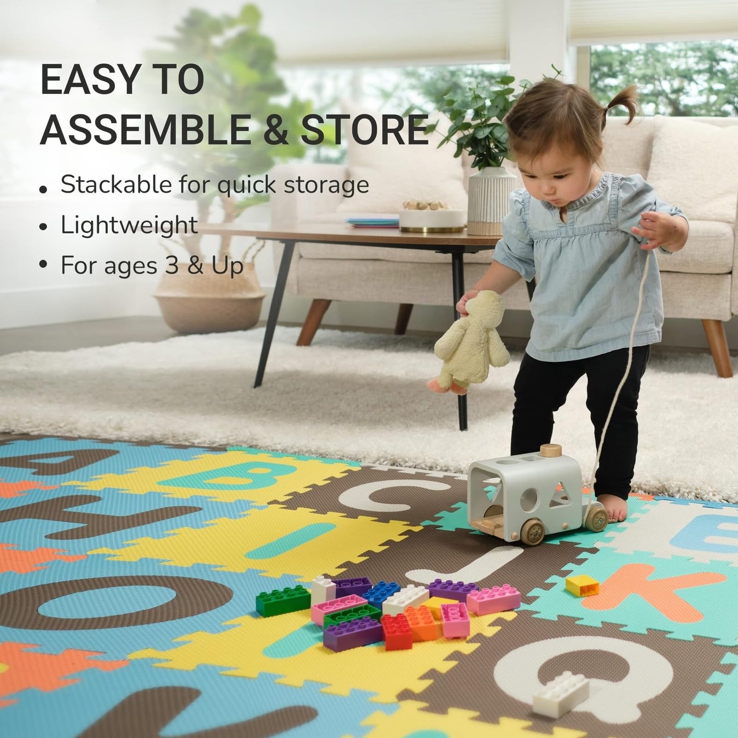 Tadpoles Foam Playmats For Kids, 36 Interlocking Tiles Teach The Abcs And Numbers 0-9, Total Floor Coverage 74X 74(36 Sq Ft), Fo