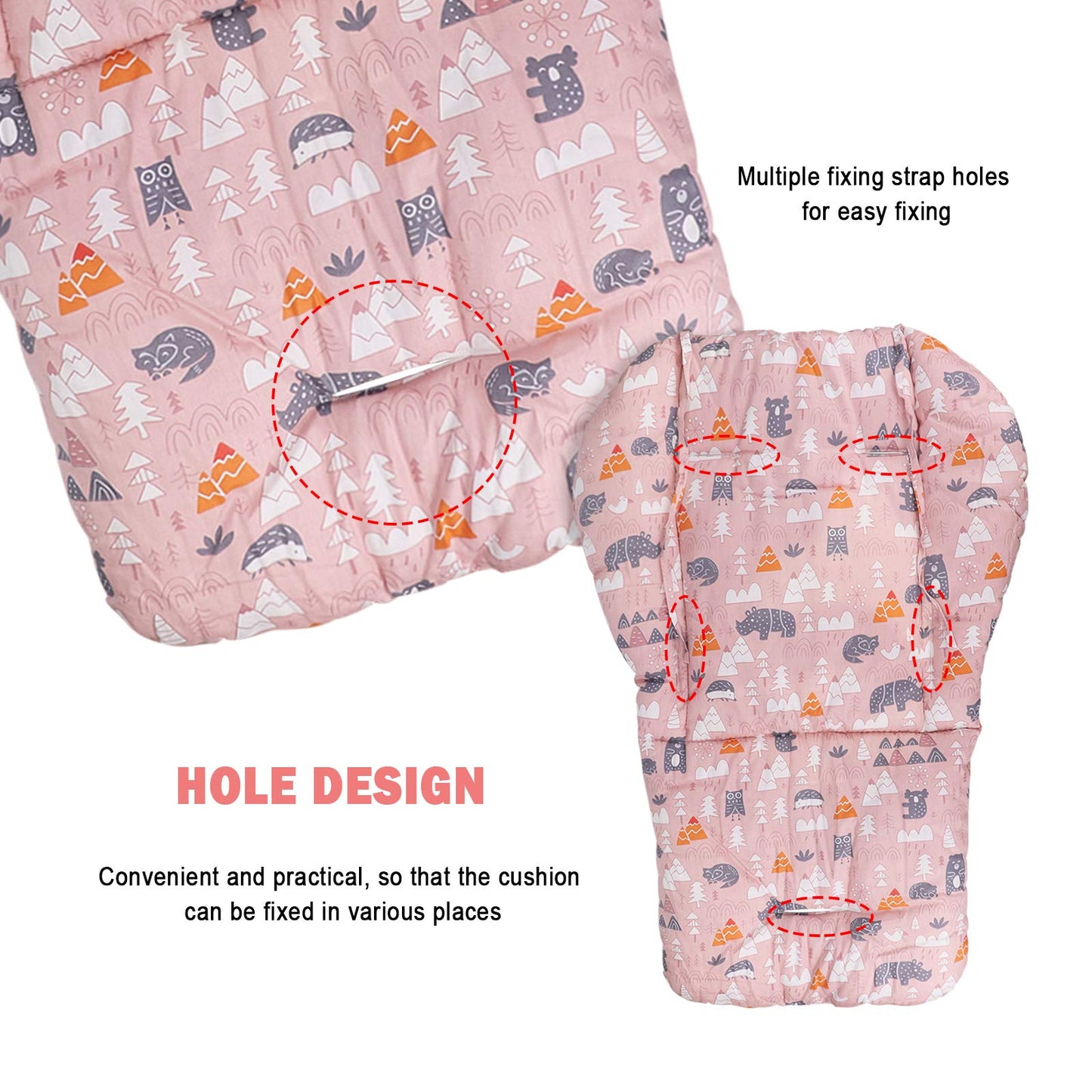 Baby High Chair Cushion, Thick Pad For Wooden High Chair, Baby Dining Chair Liner Mat (Pink Forest