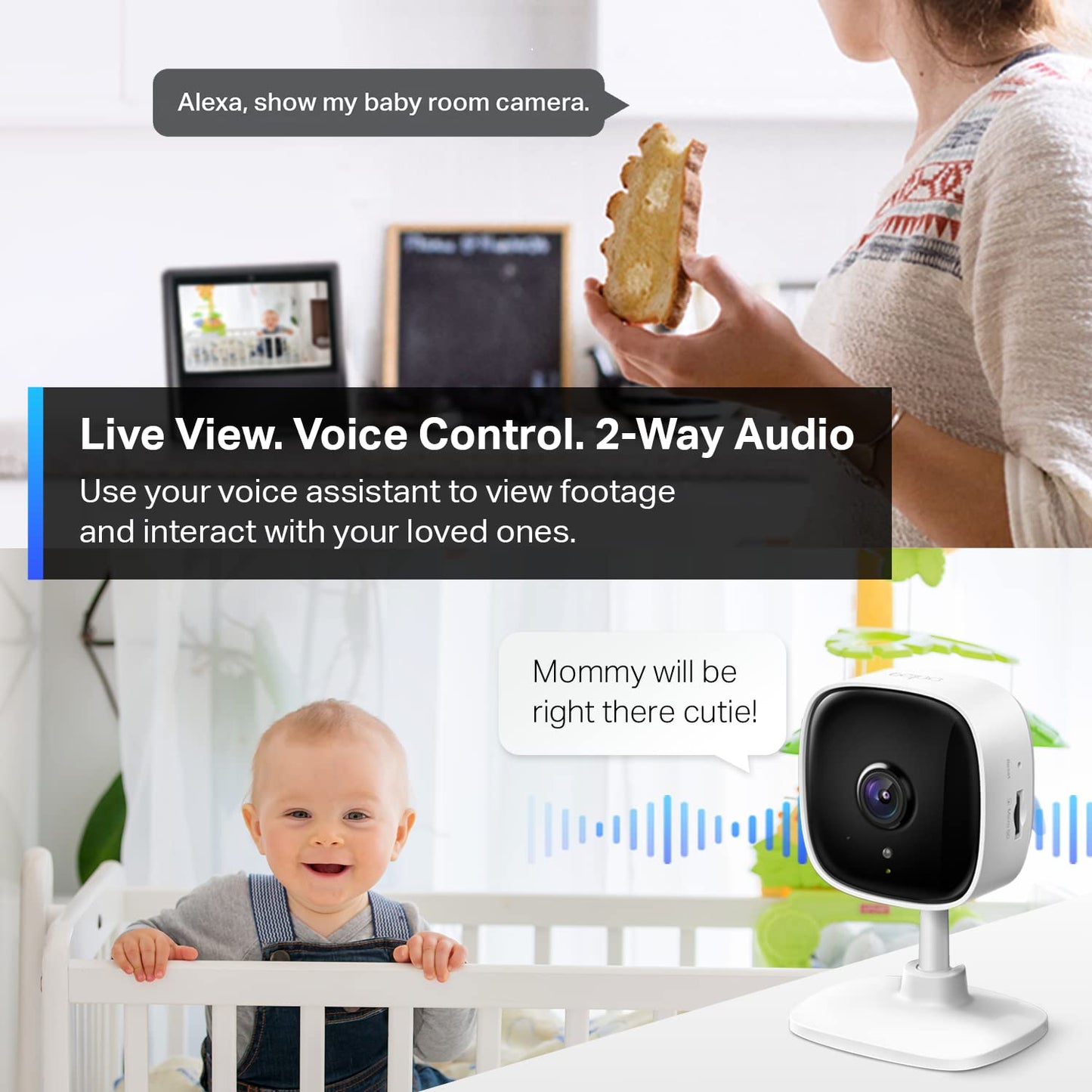 Tp-Link Tapo 2K Indoor Security Camera For Baby Monitor, Dog Camera W/Motion Detection, 2-Way Audio Siren, Night Vision, Cloud &
