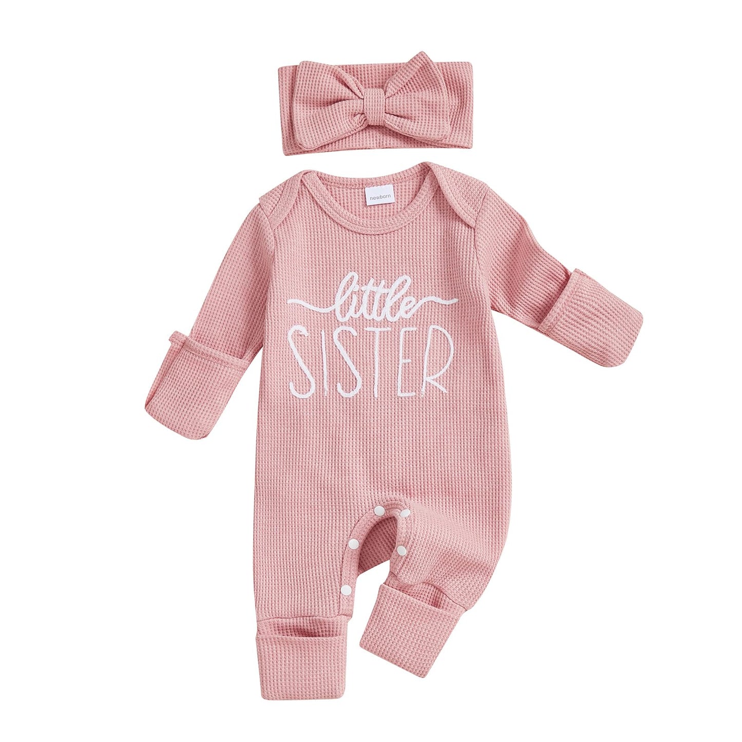 Seyurigaoka Newborn Baby Girl Outfit Little Sister Lil Sis Sweatshirt Romper Long Sleeve Jumpsuit Preemie Coming Home Outfit (Pi