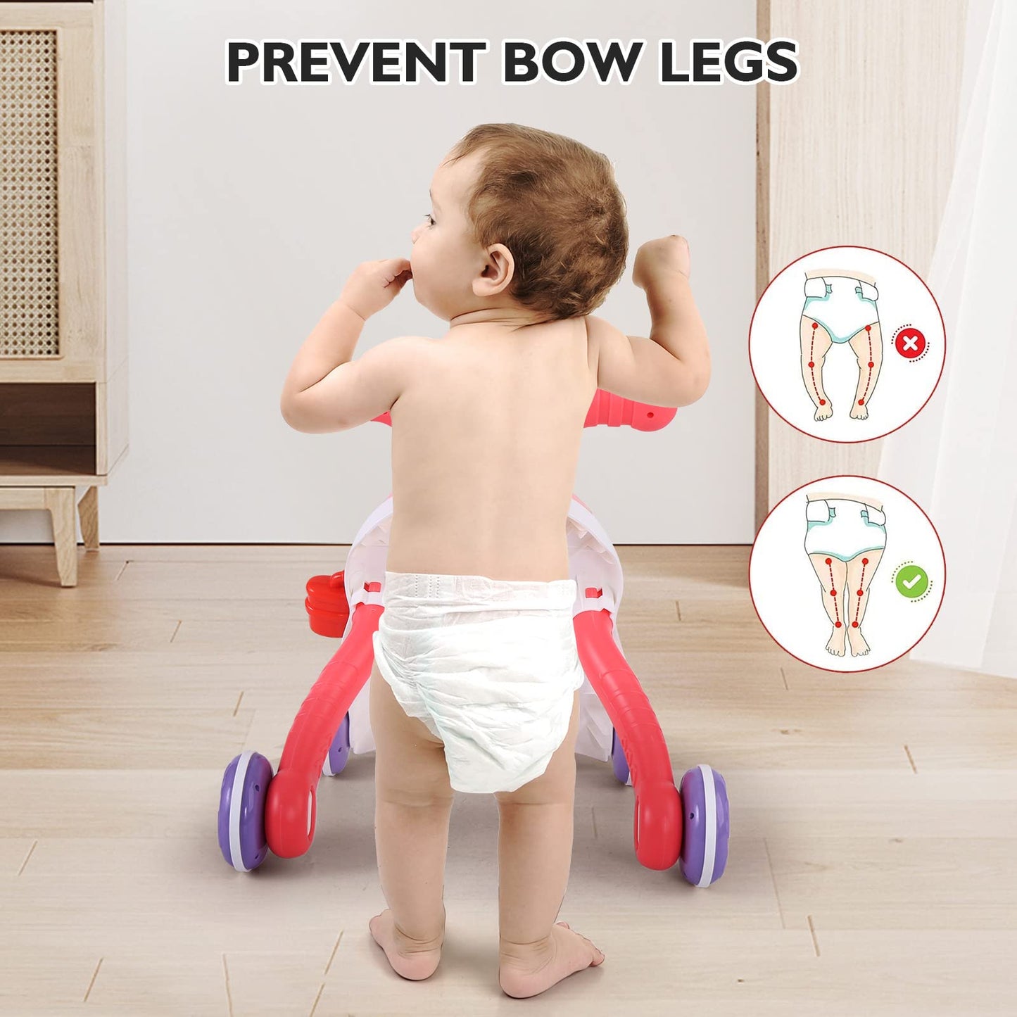 Eners Sit To Stand Baby Learning Walker With Wheels, 2 In 1 Baby Push Walkers And Activity Center For Baby Boy Girl (Pink)