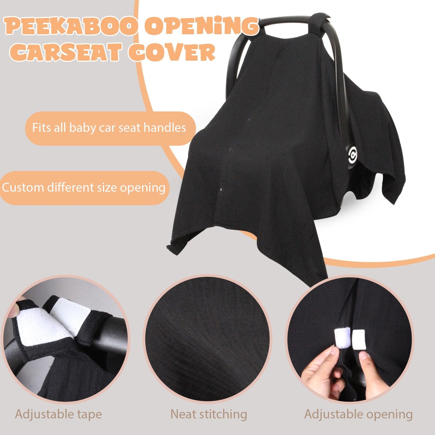 Baby Car Seat Cover Muslin Infant Carseat Canopy, Peekaboo Opening Car Seat Covers, Unisex Large Universal Fit Lightweight Breat