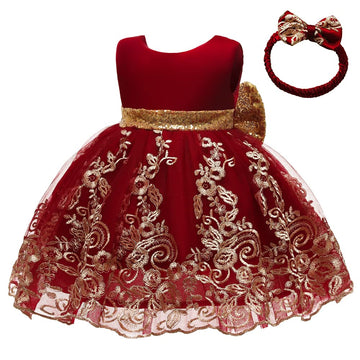 Flower Girls Dresses Wedding Baby Birthday Party Christmas Easter Pageant Event Prom Lace Dress (Burgundy,90)