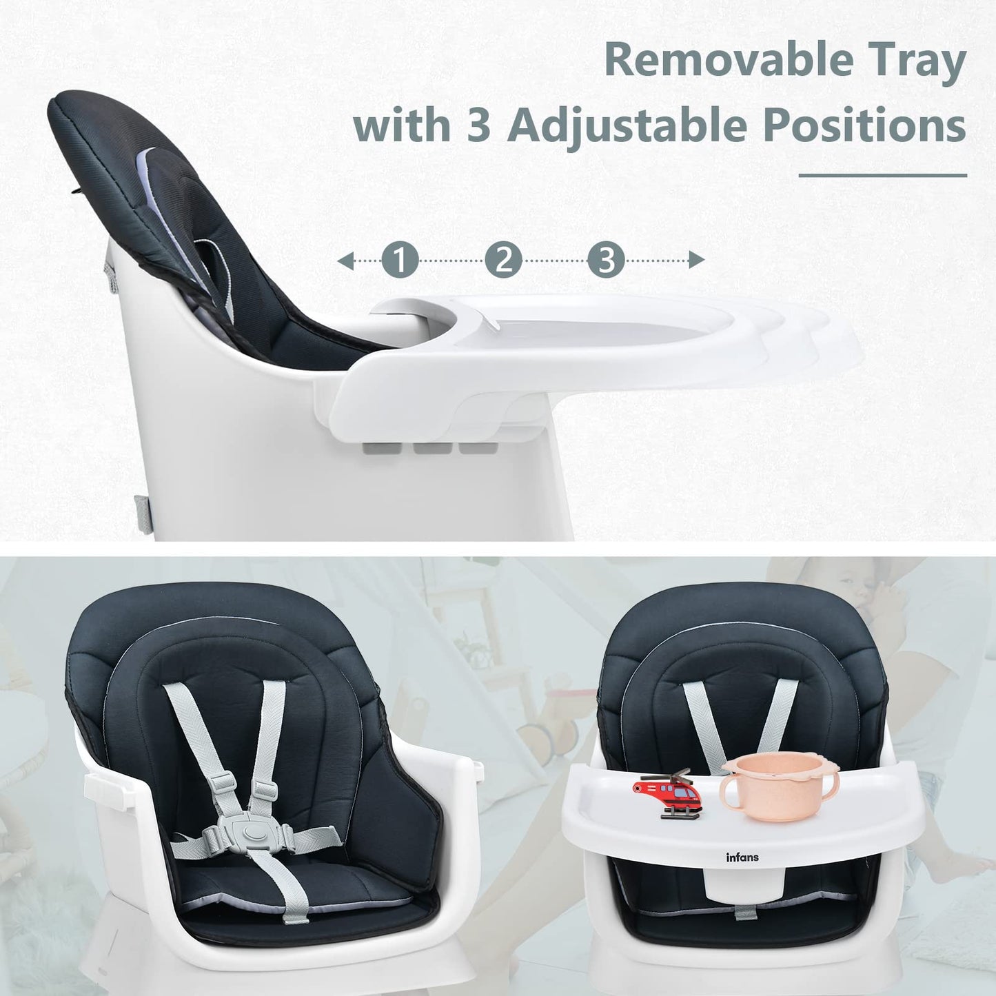 Infans 8 In 1 Baby High Chair, Convertible Highchair For Babies And Toddlers, Infant Dining Booster Seat, Building Block Table,