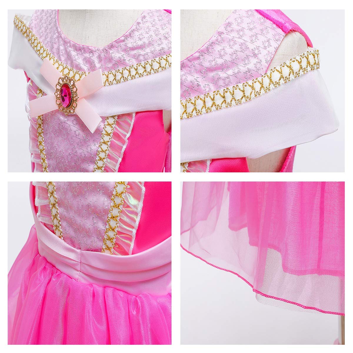 Fmyfwy Girls Aurora Princess Dress Off-Shoulders Sleeping Beauty Fancy Halloween Costume Christmas Birthday Party Gown W/Accesso