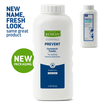 Medline Remedy Essentials Cornstarch Powder (4 Oz Bottle), 36 Count, Fresh Scent, Talc Free, Travel Size, Skin Care, Absorbs Swe