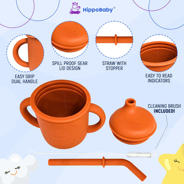 Hippobaby Silicone Transition Sippy Cup For 6+ Month Old | Includes 1 Toddler Straw Cup & 1 Sippy Cup With Handles 5 Oz| Silicon