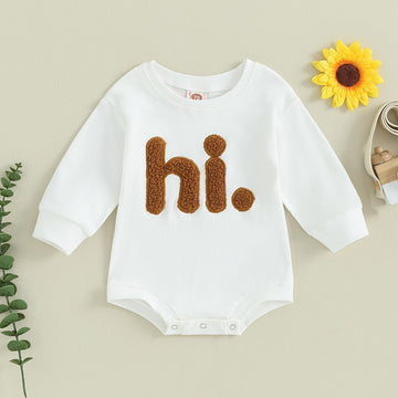 Visgogo Newborn Infant Baby Boy Oversized Romper Sweater Onesie Coming Home Outfit Neutral Clothes (White-Hi, 0-3 Months)