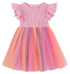 Rjxdlt Toddler Girl Dress Baby Girl Tulle Dress Flutter Sleeve Tutu Flower Girl Dress 6 Years Pink Rainbow 396