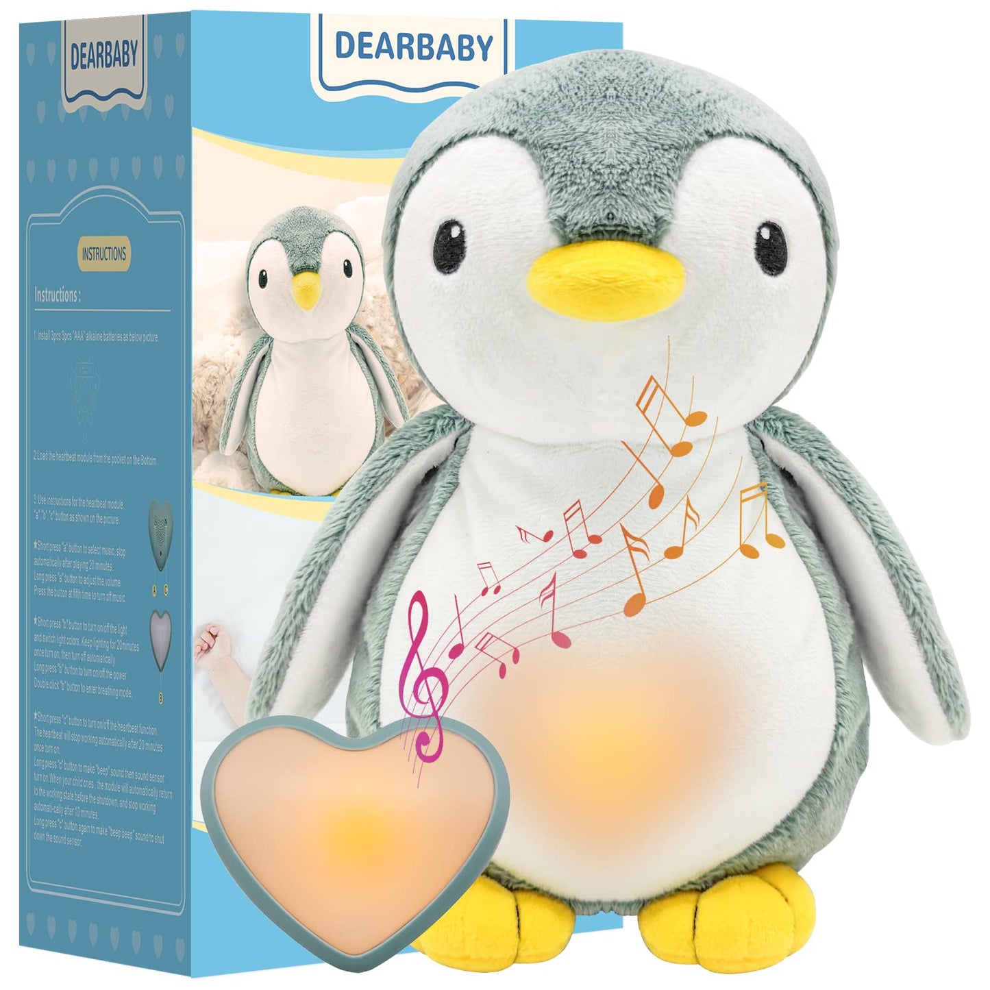 DEARBABY Baby Sleep Soother,Baby Registry Search Baby Soother Cry Baby Shower Gifts Auto Off Timer,Heartbeat Penguin Help Kids G