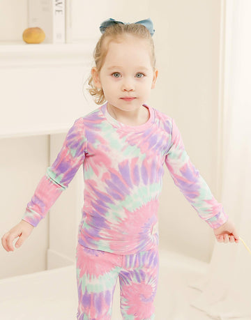 Vaenait Baby Kids Junior 100% Cotton Sleepwear Pajamas 2Pcs Set Tiedye-Mintpinkpurple-255 S