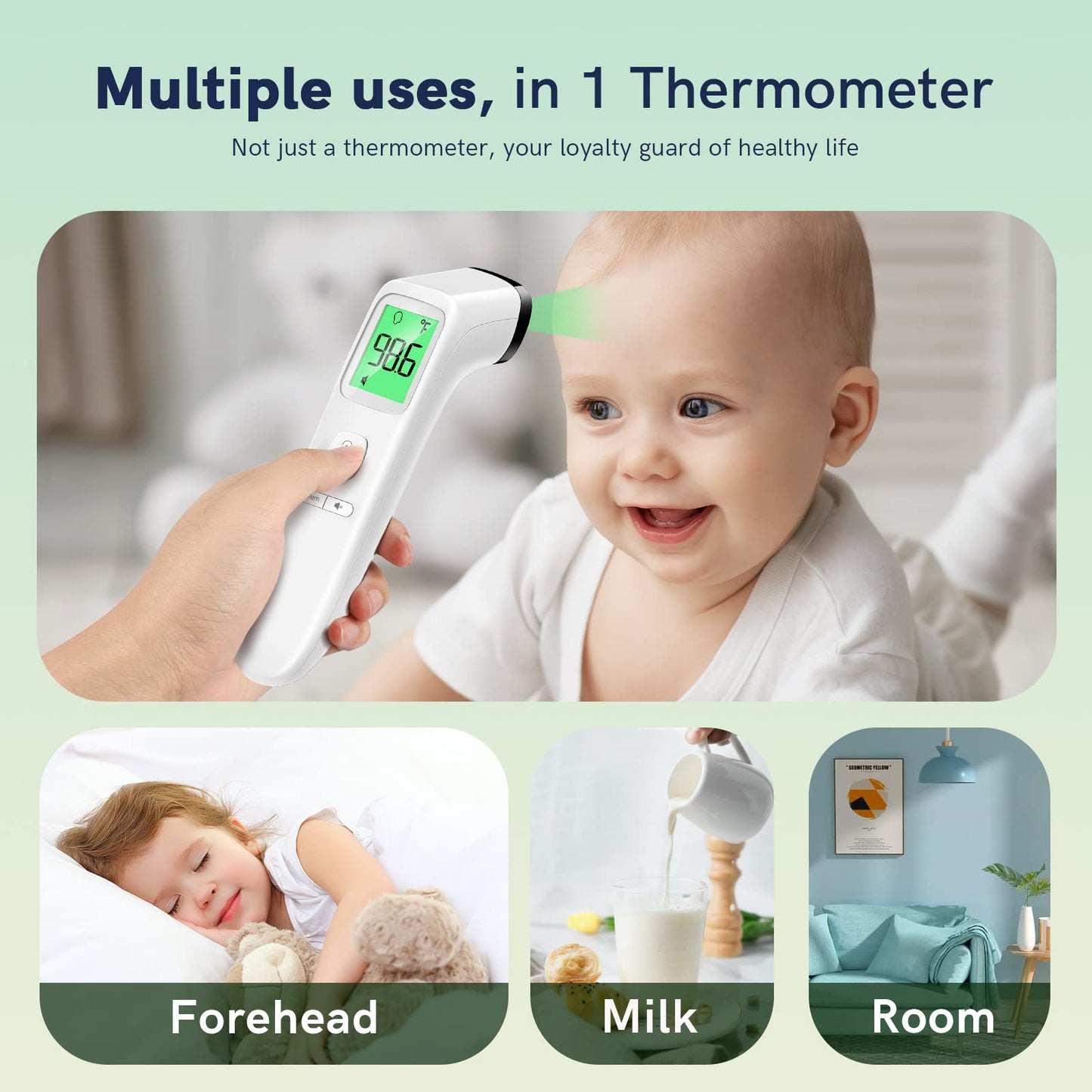 No-Touch Thermometer For Adults And Kids, Fast Accurate Digital Thermometer With Fever Alarm & Silent Mode, Easy-To-Use, Forehea