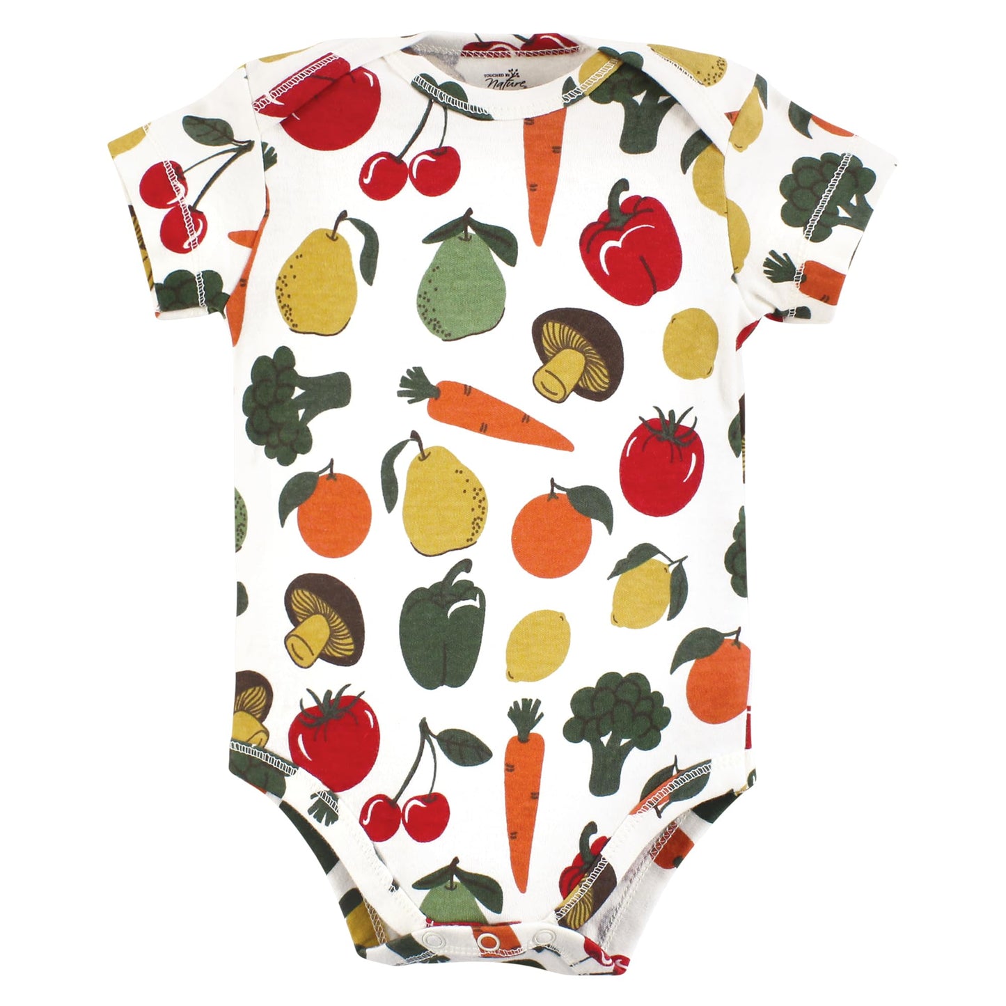 Touched By Nature Unisex Baby Organic Cotton Bodysuits, Happy Veggies, 12-18 Months