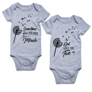 Bfustyle 2Pcs Child Baby Boy Girl Unisex Funny Romper Sometimes When You Pray For A Miracles God Gives You Two Twins Short Sleev