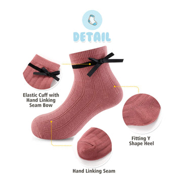 Gwenvenni Toddler Girls Socks Big Little Kids Cotton Bow Socks Low Cut 5 Pairs, 1-2T