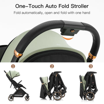 Gravity Folding Baby Stroller - Portable Toddler Stroller W/Adjustable Backrest & Canopy, Lightweight And Uv Protected, One-Hand
