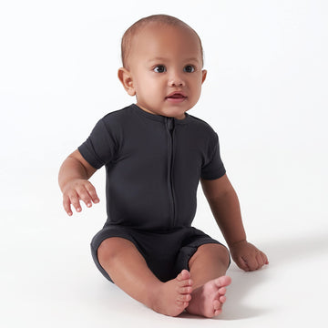 Gerber Unisex Baby Buttery-Soft Short Sleeve With Viscose Made Eucalyptus Romper, Shadow, 12 Months Us