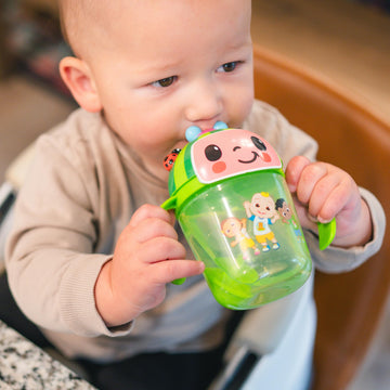 The First Years Cocomelon Weighted Straw Cup - Spill Proof Toddler Straw Cups With Flip Top Cover - Transition Sippy Cups - Todd