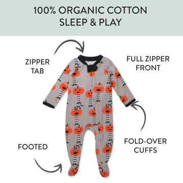 Honestbaby Baby Celebration Sleep & Play Footed One-Piece Pajama Sleeper 100% Organic Cotton, Pippi Long Pumpkin, 6-9 Months